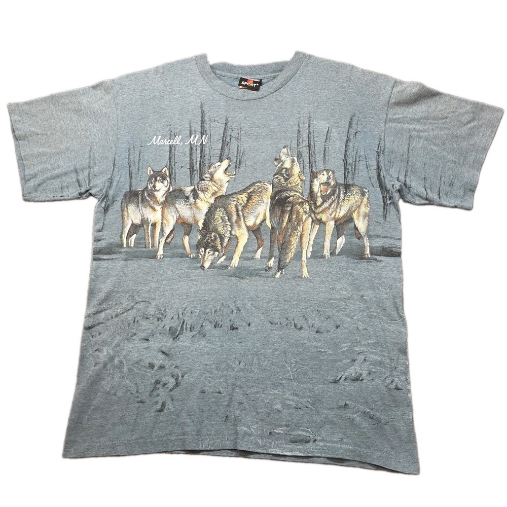 Vintage Wolf Graphic T-Shirt Men's Large Blue Made in USA Single Stitch 90s